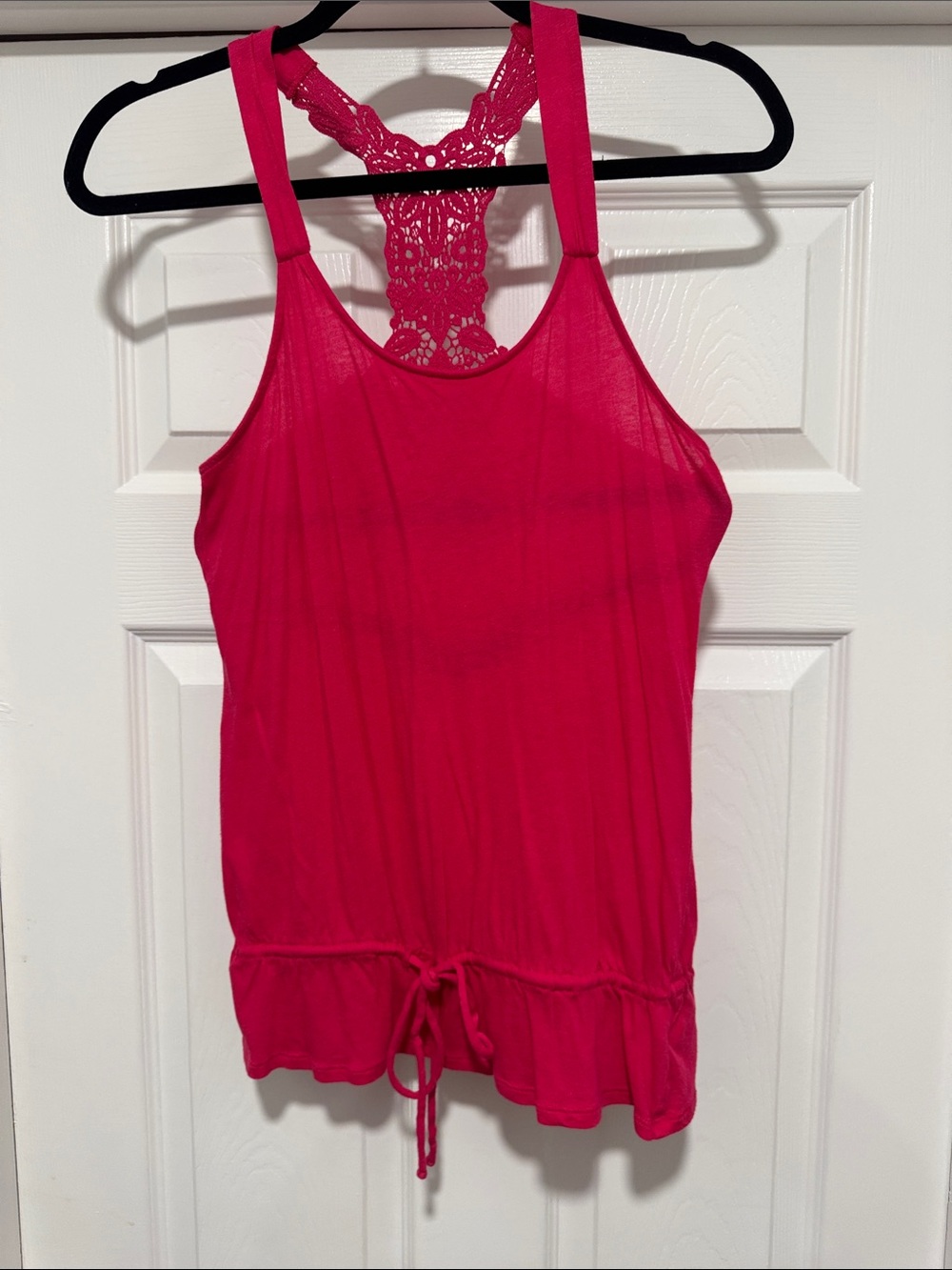 Express Hot Pink Lace-Back Drawstring Tank Top